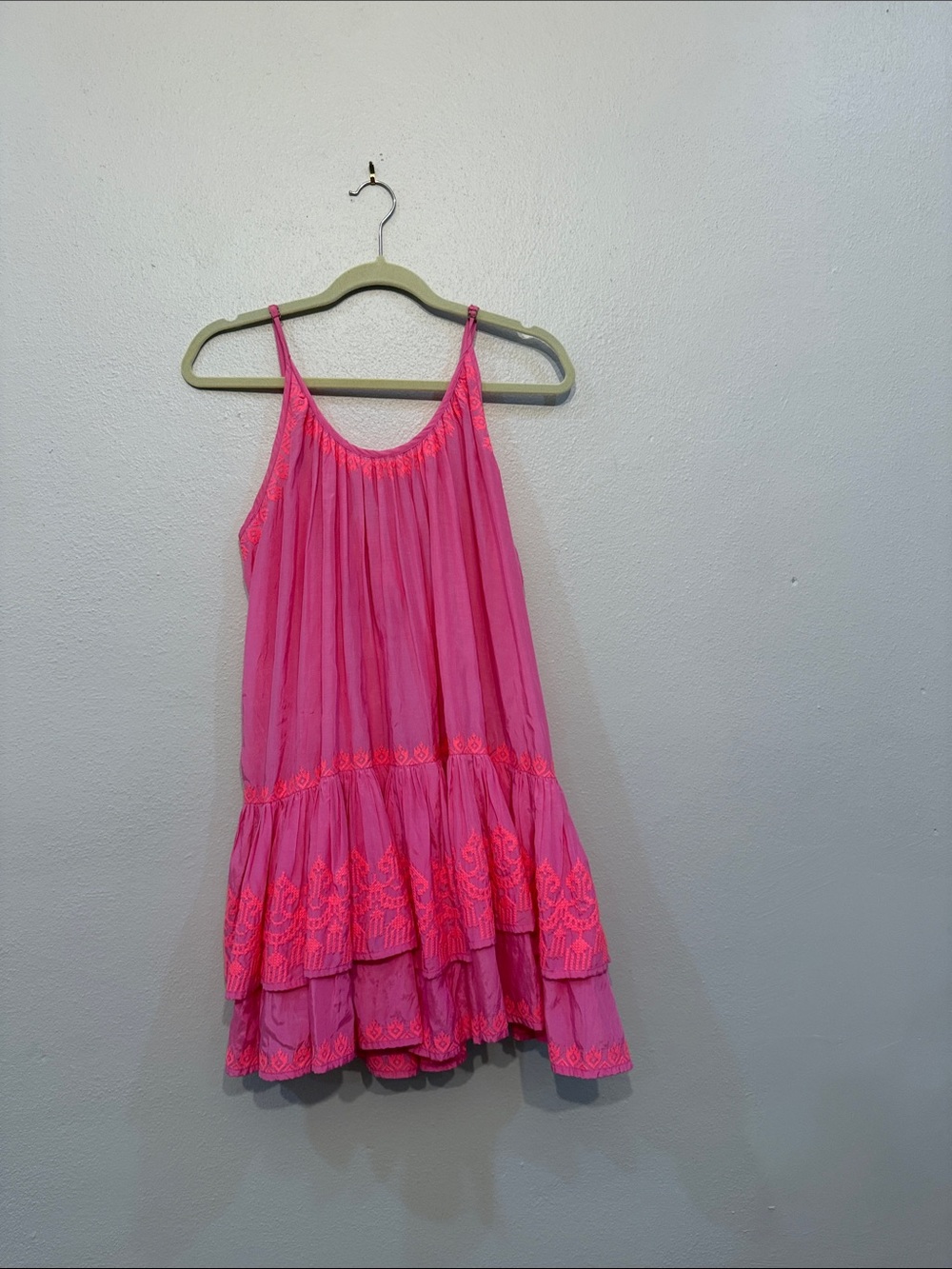 Women’s Pink Embroidered Tiered Mini Sundress